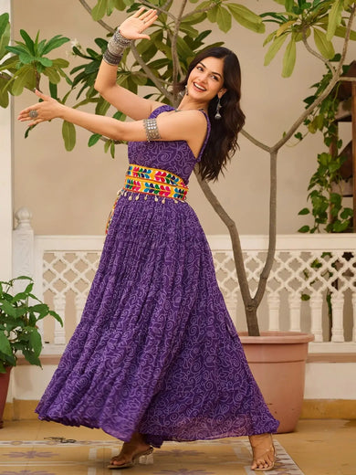 Delicate Purple Bandhani Print Georgette Navratri Wear Gown - Ethnic Plus In